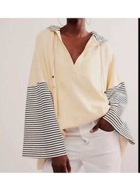 FREE PEOPLE Sailor Sweatshirt Lemonilla Combo Oversized Knit Top NWOT Size XS